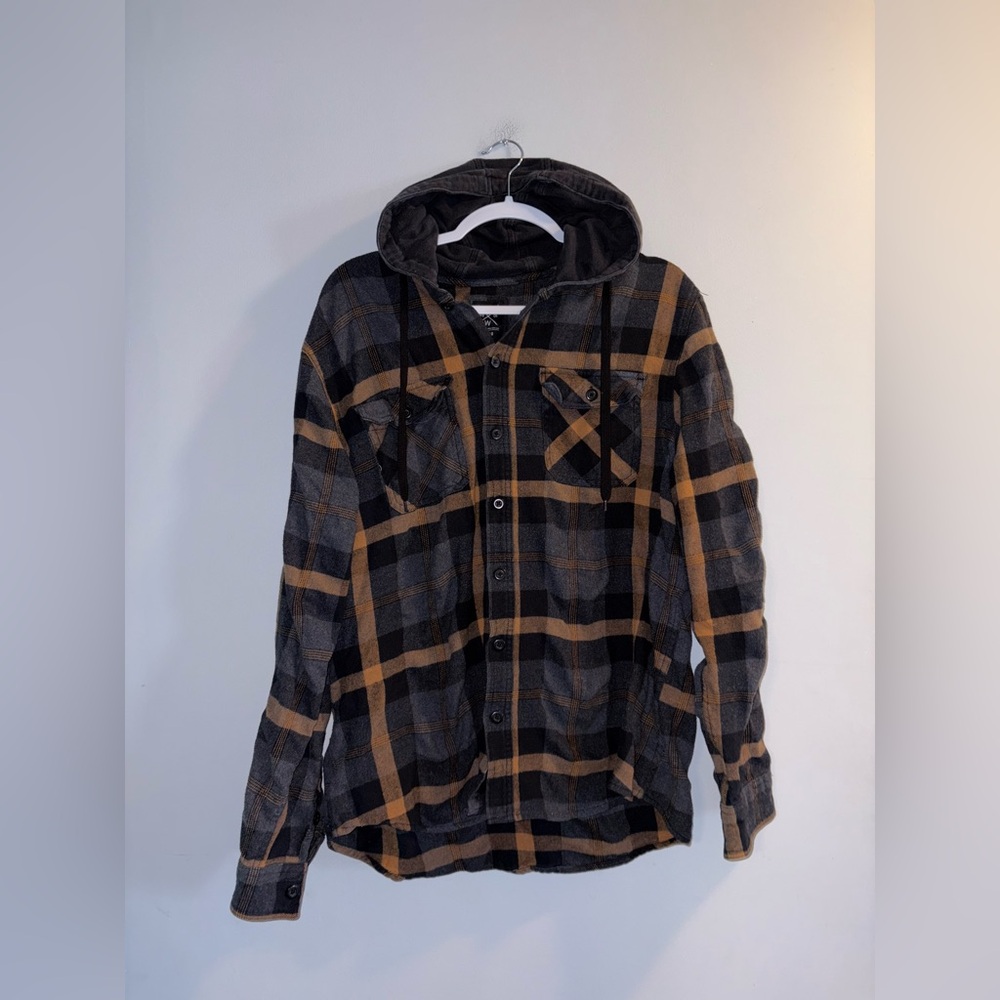 Orange Plaid Button Up Hoodie